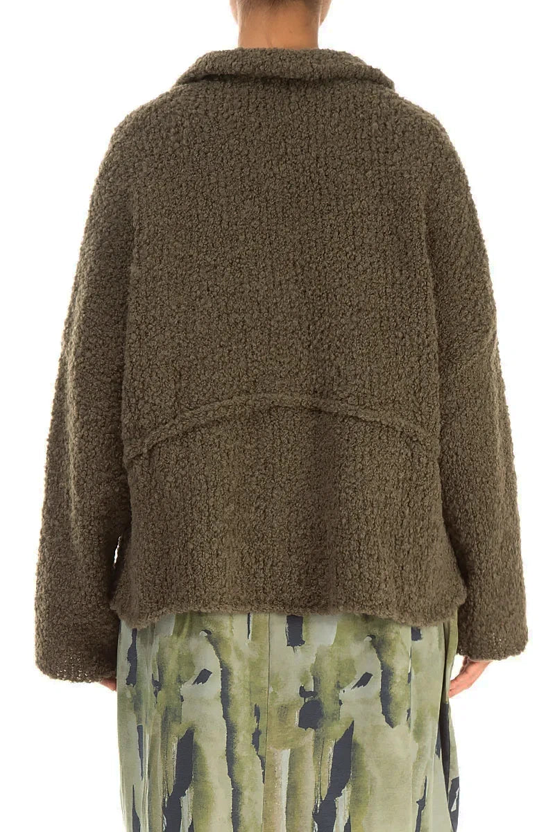 Buttoned Moss Brown Alpaca Wool Cardigan 2