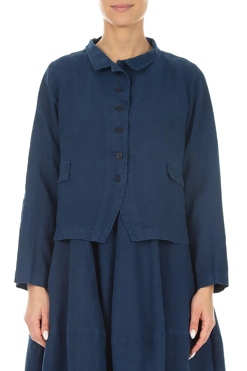 Geknöpfte marineblaue Leinenjacke