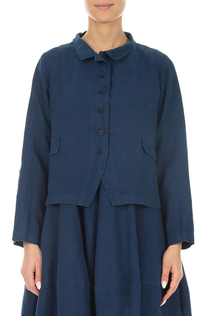 Geknöpfte marineblaue Leinenjacke
