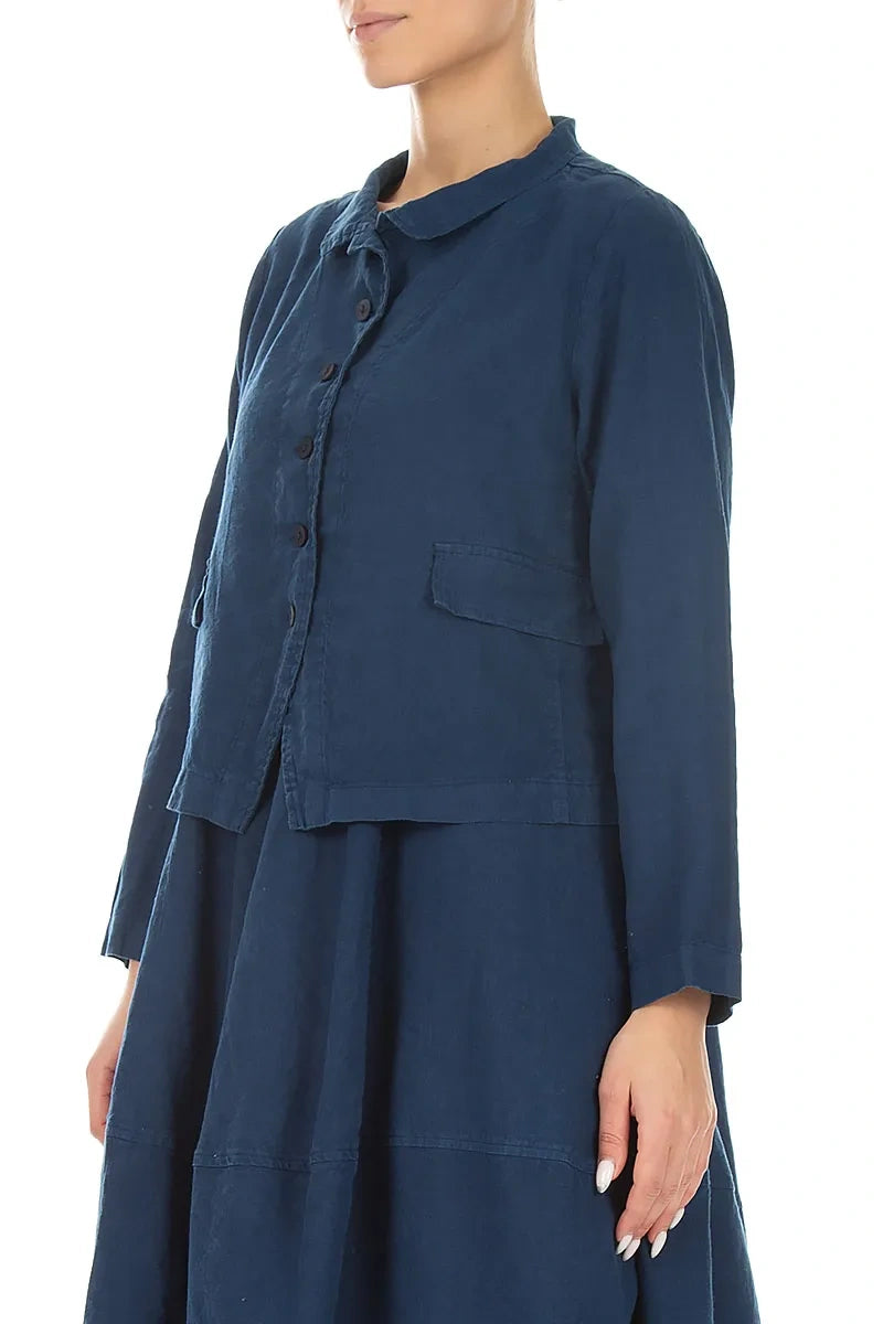Geknöpfte marineblaue Leinenjacke