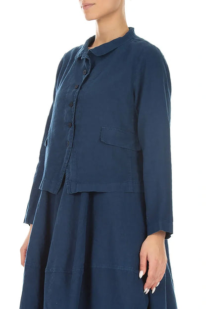 Geknöpfte marineblaue Leinenjacke