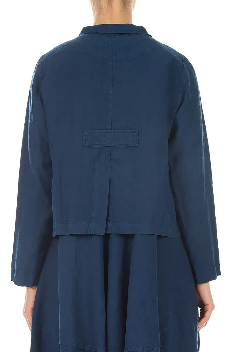 Geknöpfte marineblaue Leinenjacke