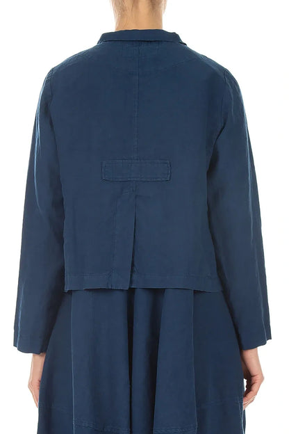 Geknöpfte marineblaue Leinenjacke