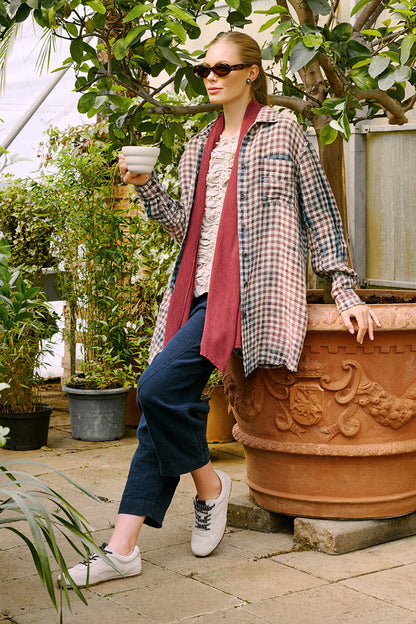 Buttoned Navy Linen Trousers 8