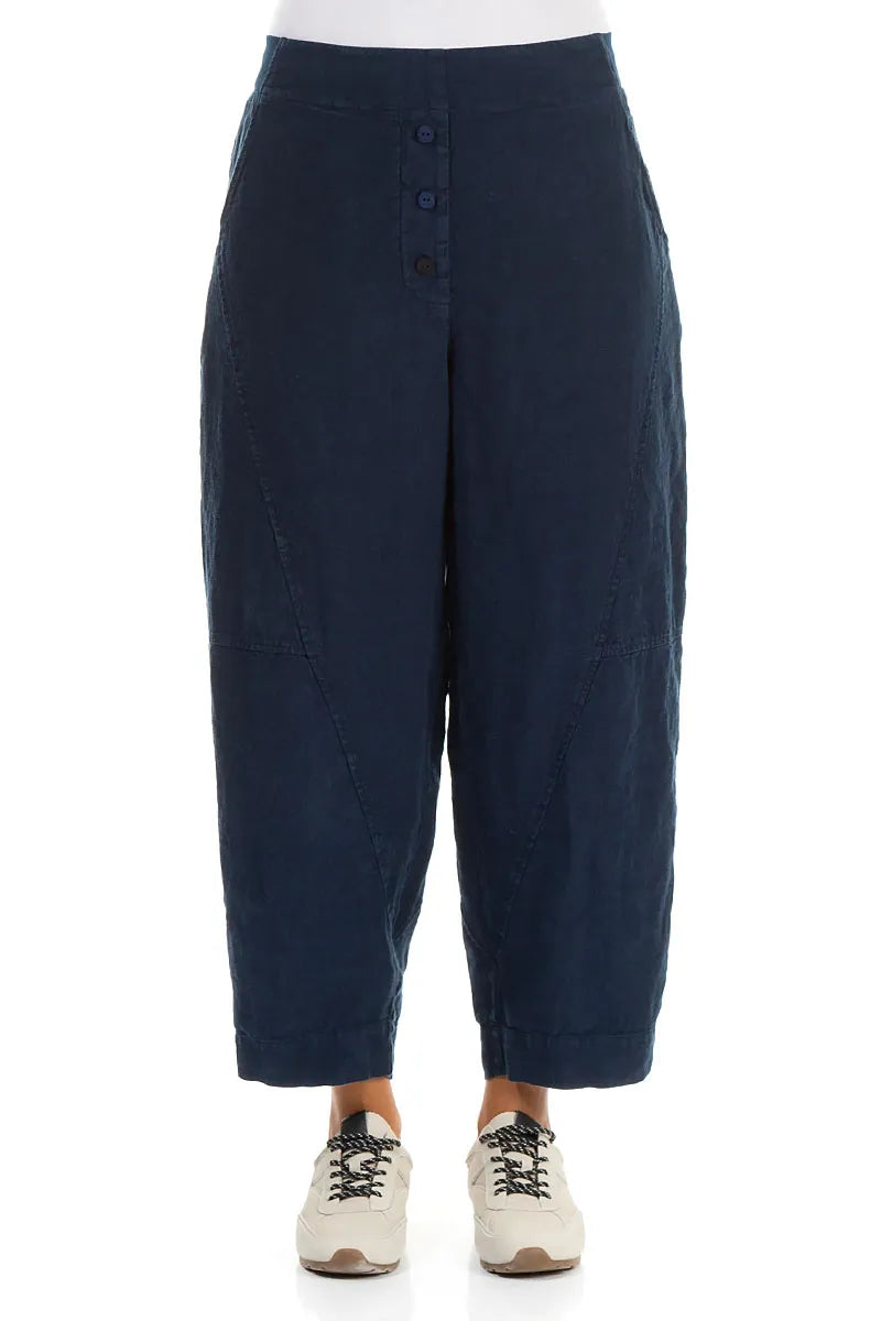 Geknöpfte marineblaue Leinenhose