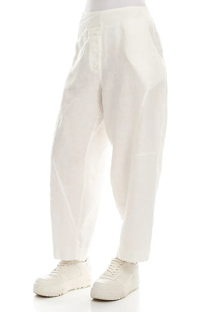Buttoned Off White Linen Trousers 3