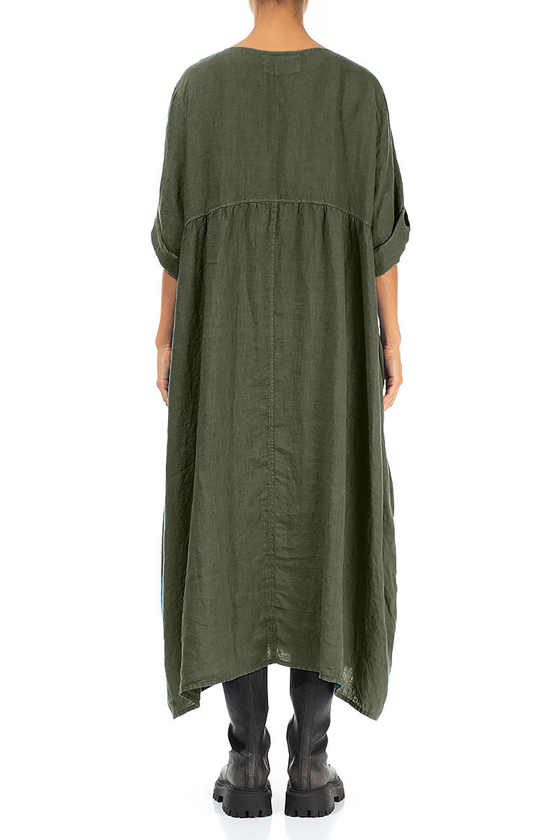 Buttoned Olive Linen Dress