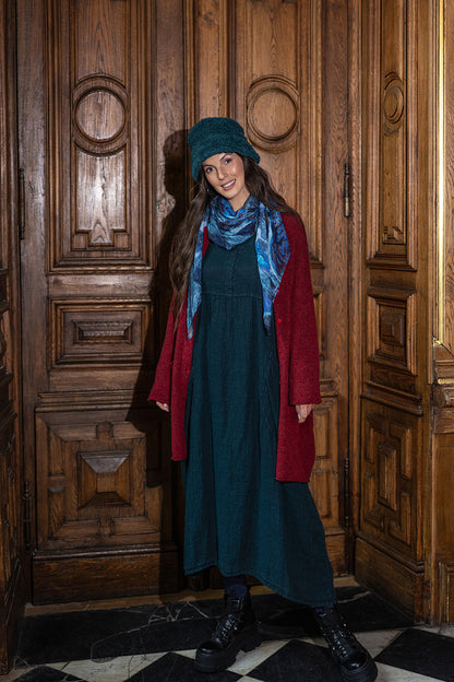 Buttoned Peacock Mélange Linen Dress