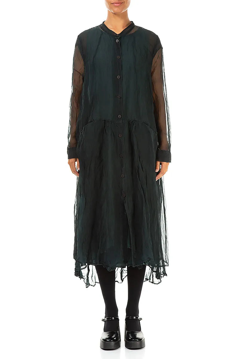 Buttoned Peacock Silk Chiffon Jacket 1