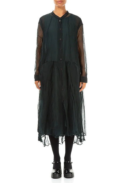 Buttoned Peacock Silk Chiffon Jacket 1