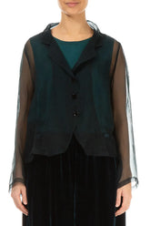 Buttoned Short Peacock Silk Chiffon Jacket 1