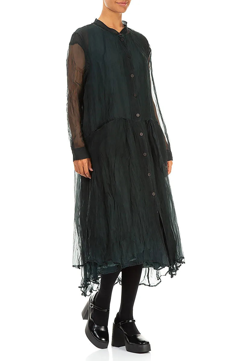 Buttoned Peacock Silk Chiffon Jacket 3