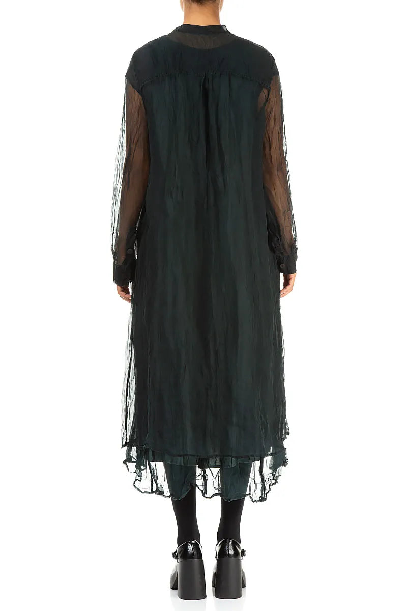 Buttoned Peacock Silk Chiffon Jacket 2