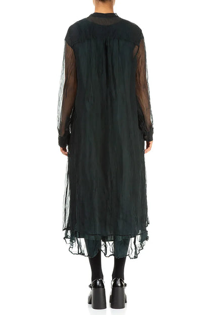 Buttoned Peacock Silk Chiffon Jacket 2