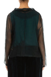 Buttoned Short Peacock Silk Chiffon Jacket 2