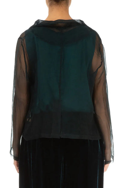 Buttoned Short Peacock Silk Chiffon Jacket 2