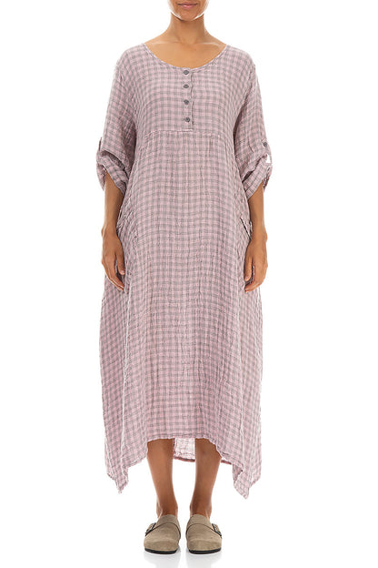 Buttoned Pink Check Linen Dress 1