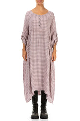Buttoned Pink Check Linen Dress 1