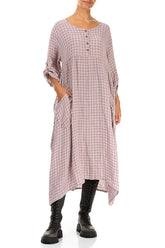 Buttoned Pink Check Linen Dress 4