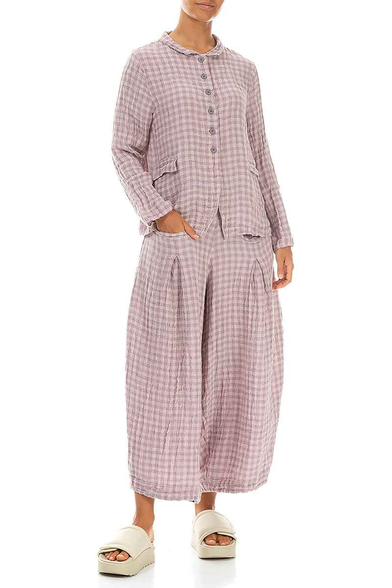 Buttoned Pink Check Linen Jacket 4