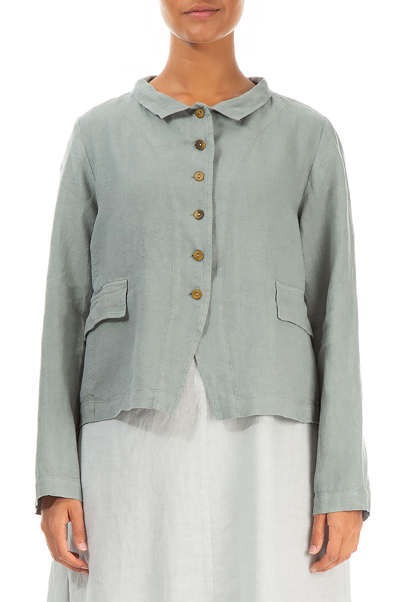 Buttoned Pistachio Linen Jacket