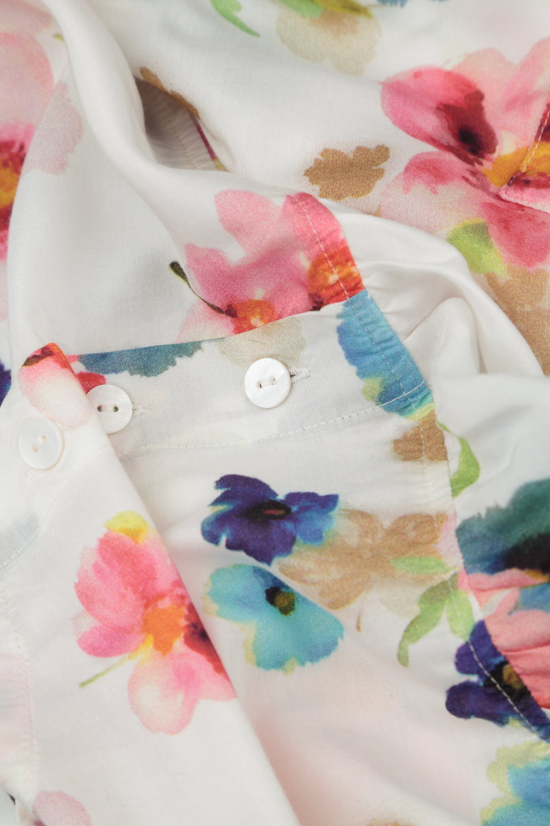 Robe Boutonnée en Soie de Bambou Imprimé Primevère