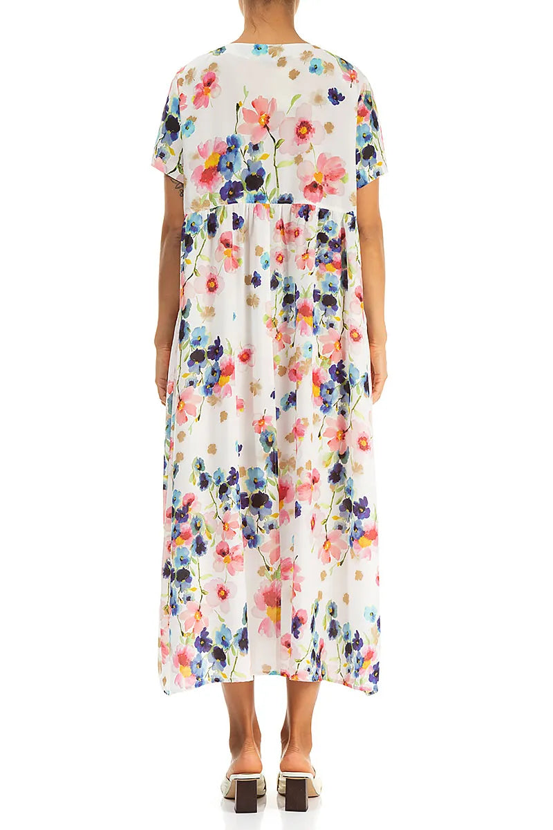 Robe Boutonnée en Soie de Bambou Imprimé Primevère