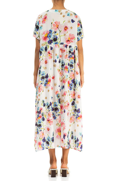 Robe Boutonnée en Soie de Bambou Imprimé Primevère