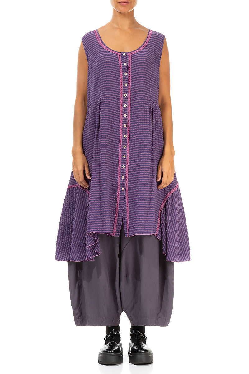 Buttoned Purple Textured Silk Tunic