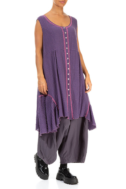 Buttoned Purple Textured Silk Tunic