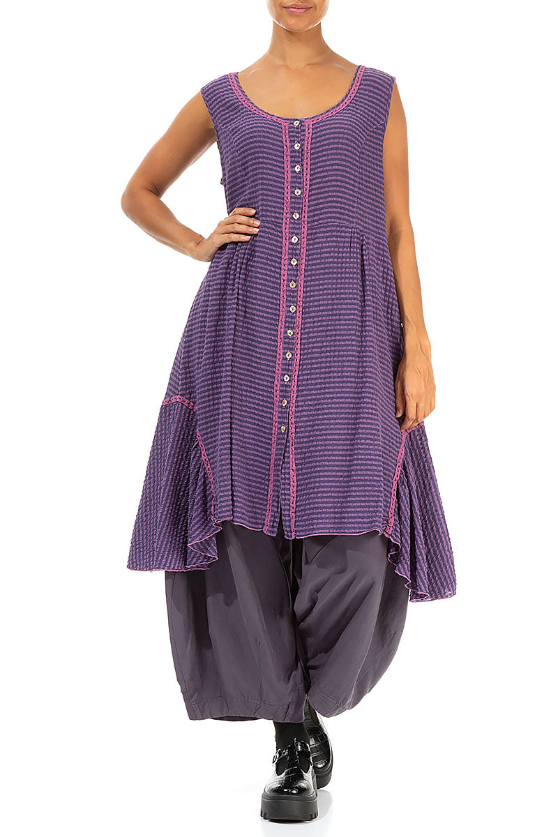 Buttoned Purple Textured Silk Tunic