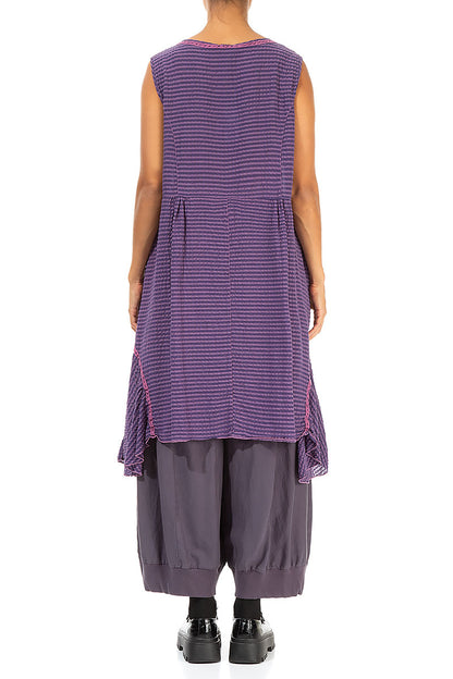 Buttoned Purple Textured Silk Tunic