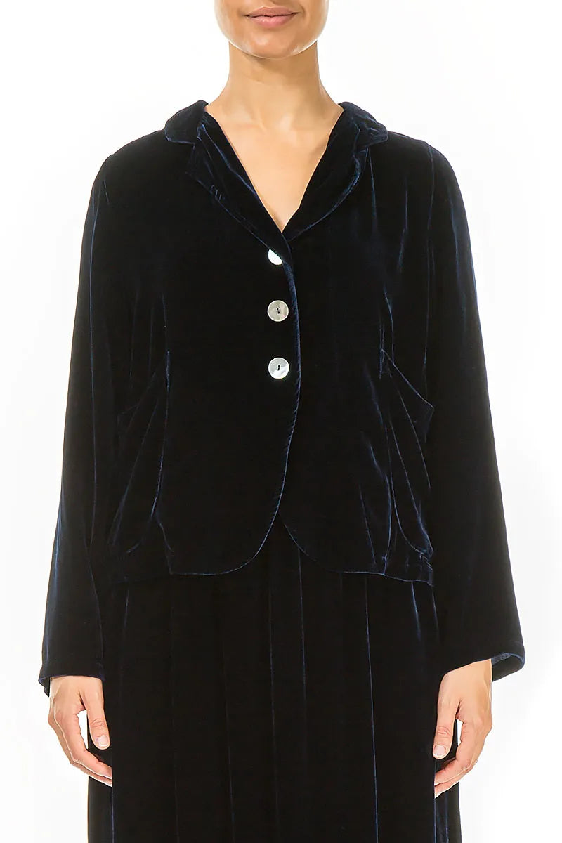 Veste boutonnée en velours de soie bleu roi