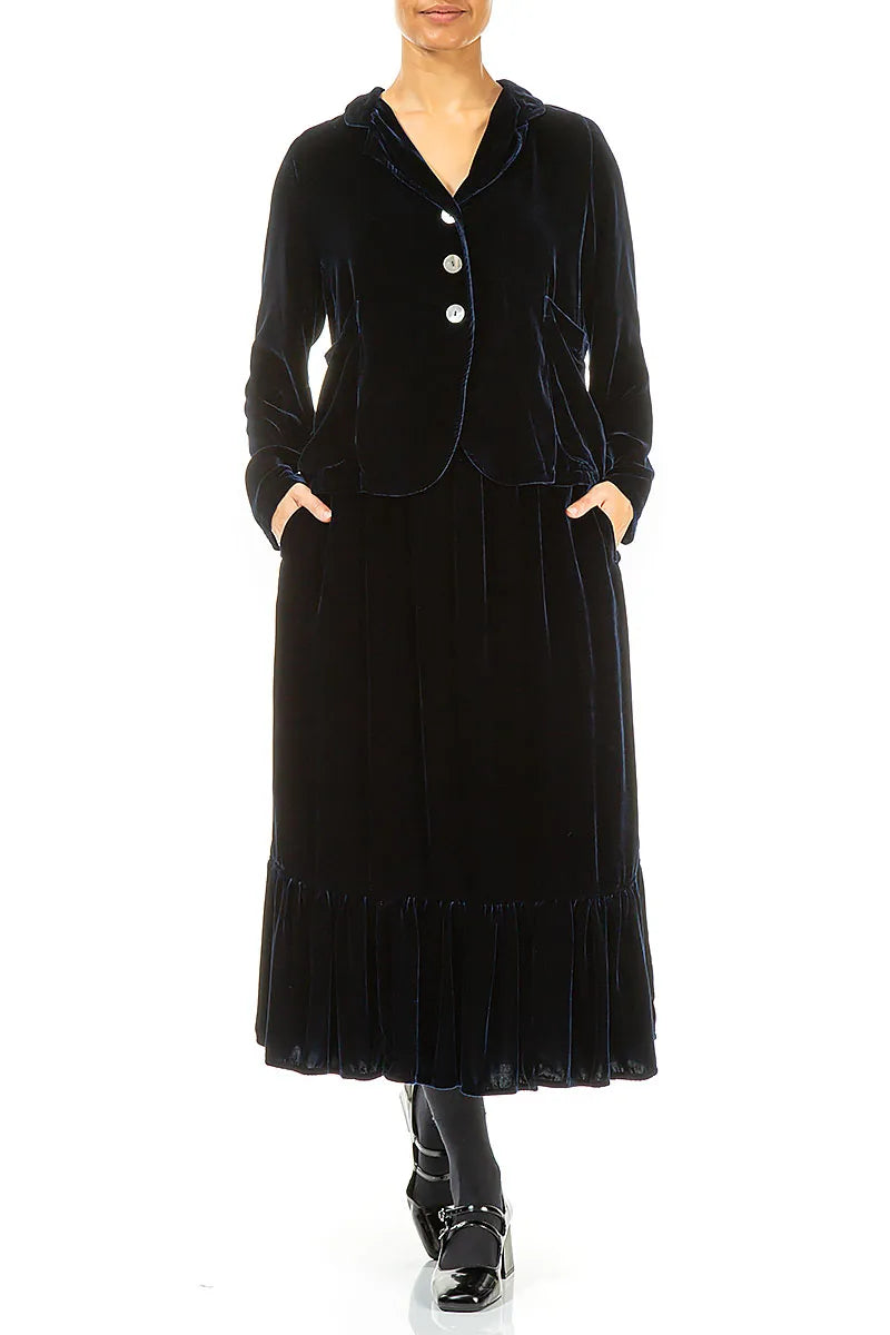 Veste boutonnée en velours de soie bleu roi