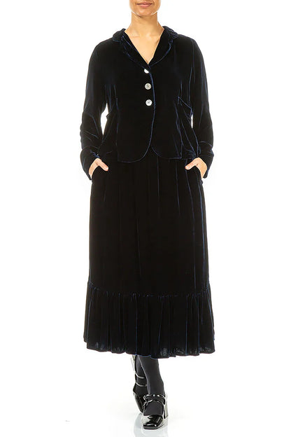 Veste boutonnée en velours de soie bleu roi