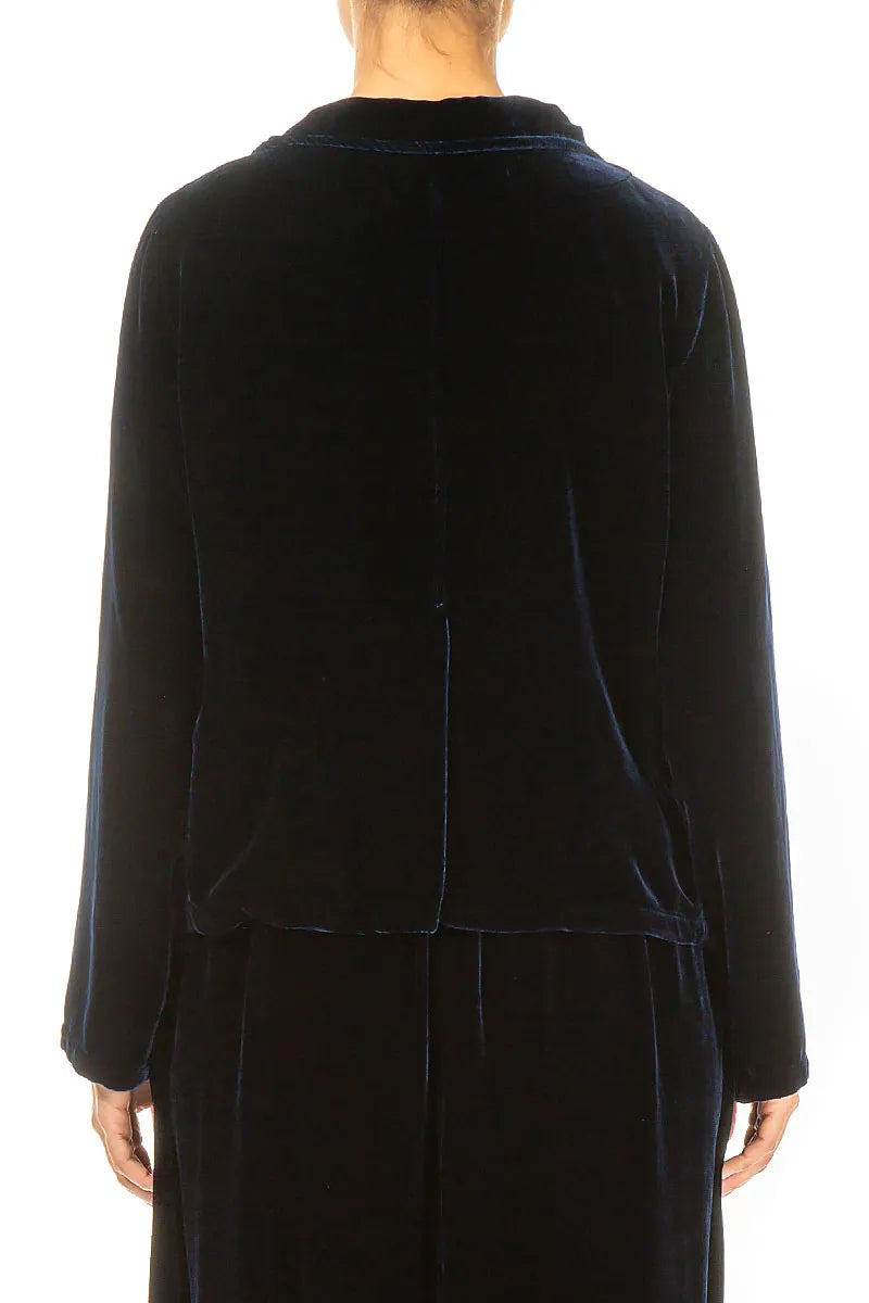 Veste boutonnée en velours de soie bleu roi
