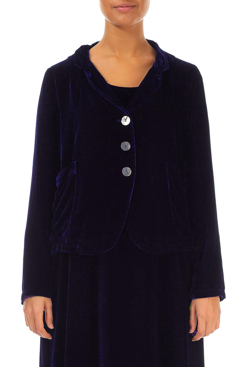 Buttoned Royal Purple Silk Velvet Jacket 1