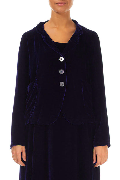 Buttoned Royal Purple Silk Velvet Jacket 1