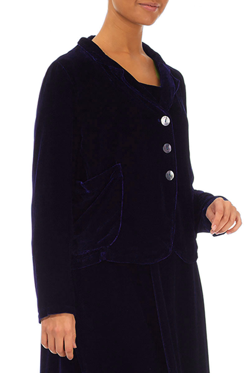 Buttoned Royal Purple Silk Velvet Jacket 3