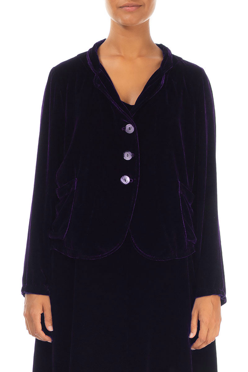 Buttoned Royal Purple Silk Velvet Jacket 1