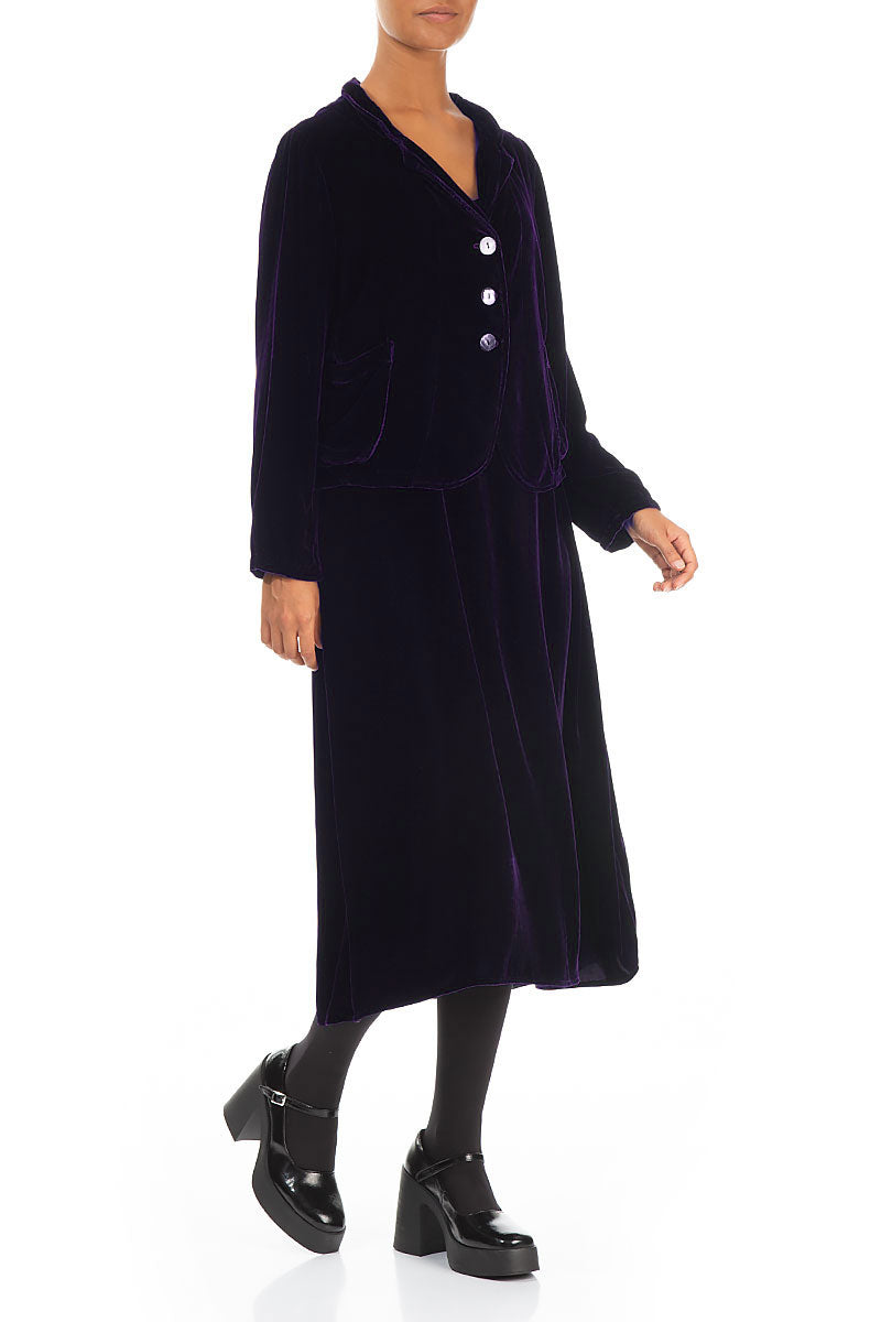 Buttoned Royal Purple Silk Velvet Jacket 4