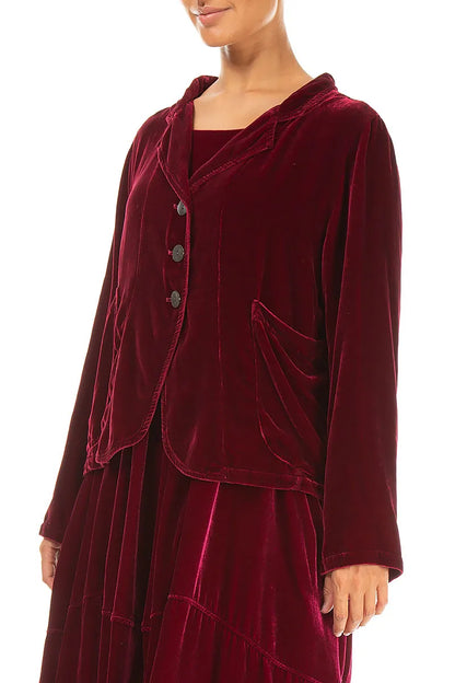 Buttoned Ruby Silk Velvet Jacket 3