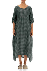 Buttoned Sage Check Linen Dress 1