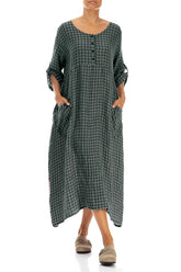 Buttoned Sage Check Linen Dress 4