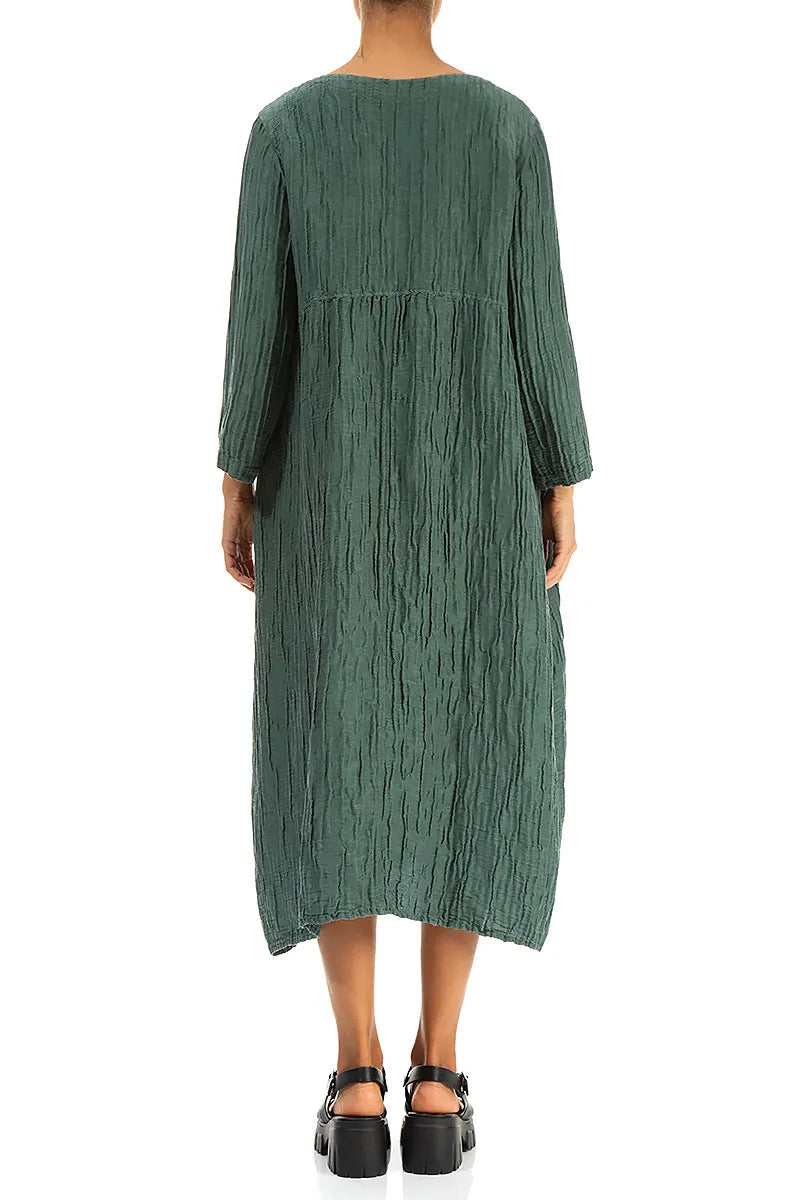 Buttoned Sage Crinkled Silk Linen Dress Buttoned Sage Crinkled Silk Linen Dress