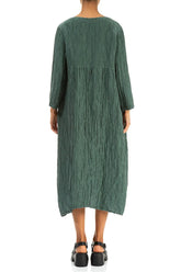 Buttoned Sage Crinkled Silk Linen Dress 3
