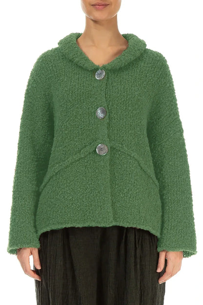 Buttoned Sage Green Alpaca Wool Cardigan 1