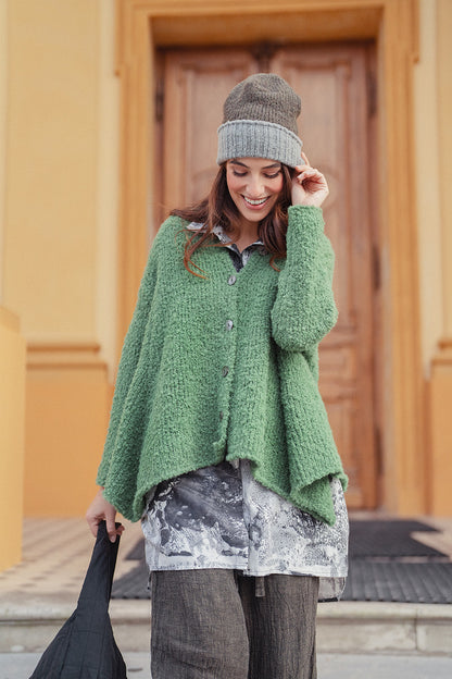 Buttoned Sage Green Alpaca Wool Cardigan