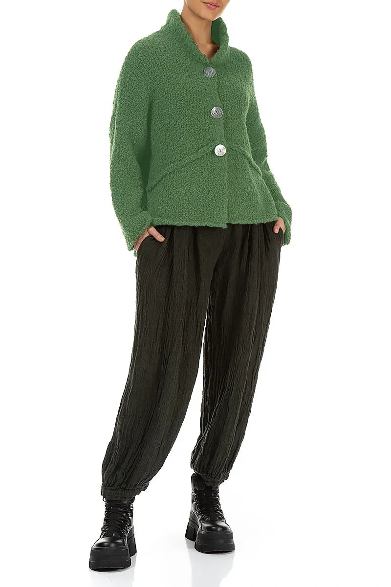 Buttoned Sage Green Alpaca Wool Cardigan 4