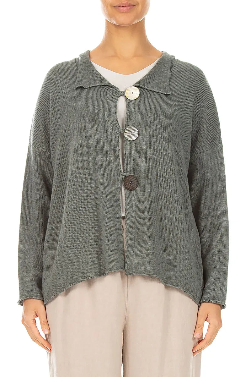 Buttoned Sage Linen Cardigan 1